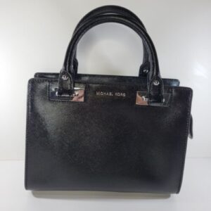 Michael Kors Black Structured Shiny Saffiano Handbag